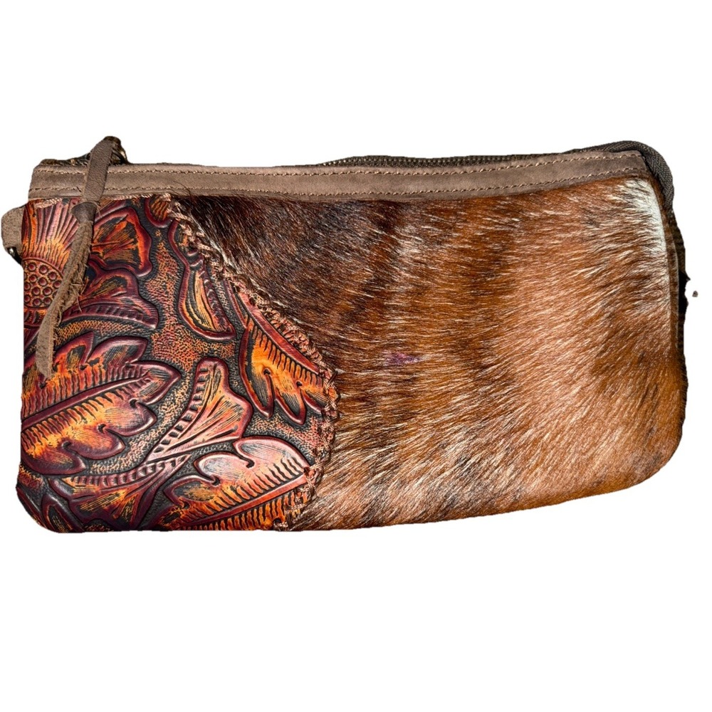 Leather Animal Fur Wristlet Pocketbook